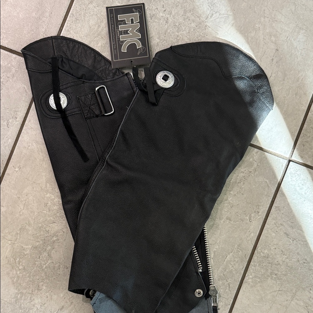 FMC Black Leather Motorcycle Chaps